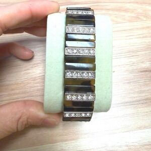 Tortoiseshell Style Stretch Bracelet Rhinestone Link Women's Fashion Jewelry